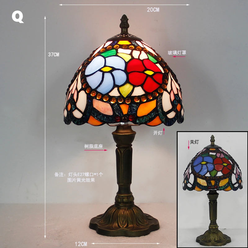 Retro Tiffany Table Lamp E27 Stained Glass Lampshade Mediterranean Style Baroque Table Light Bedroom Bedside Nightstand Lighting