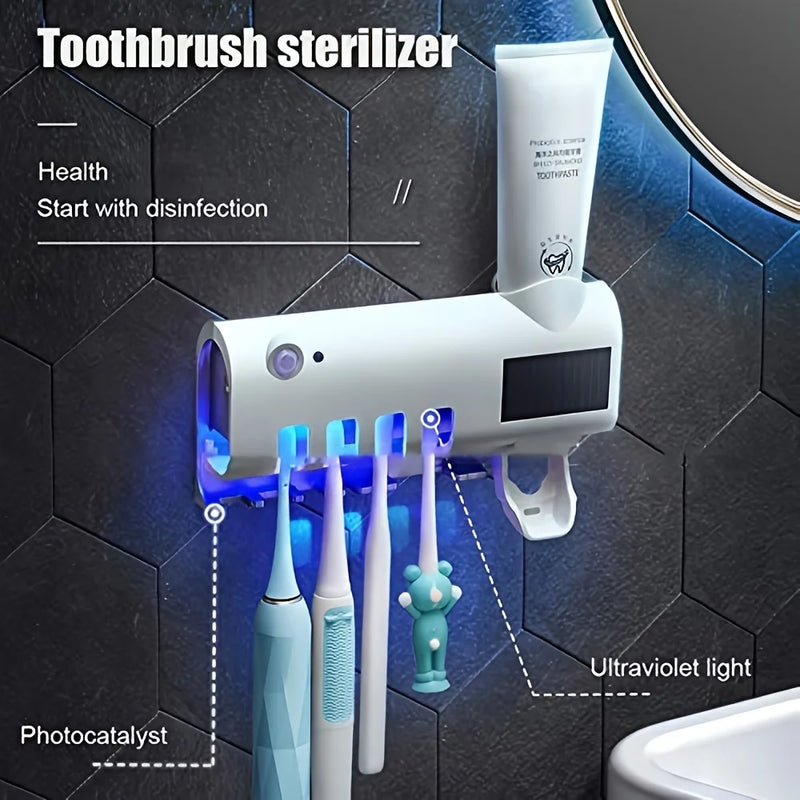 Smart Toothbrush Disinfector UV Free Punch Wall Mounted Toothbrush Holder Automatic Squeeze Toothpaste Dispenser