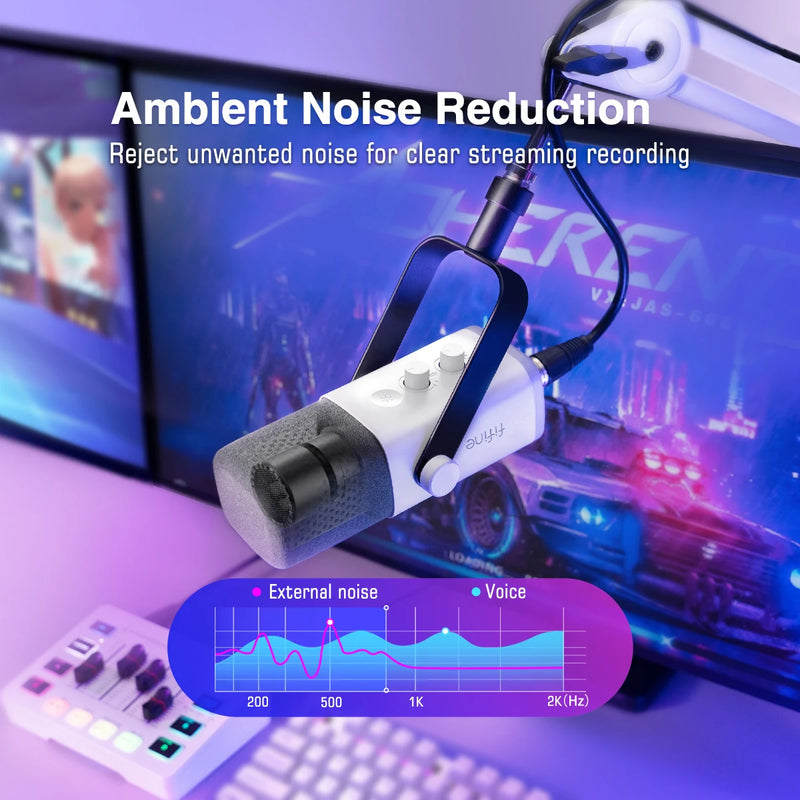 FIFINE XLR/USB Dynamic Microphone with Headphone Jack/RGB/Mute,MIC for Recording Streaming Gaming PS4/PS5 Ampligame AM8W