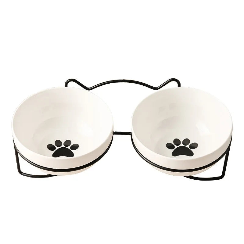 500ML Pet Ceramic Bowl Kitten Puppy Ceramic Bowl Water Feeder Cat Food Feeding Dish Dispenser with Raised Stand Cat Accessories