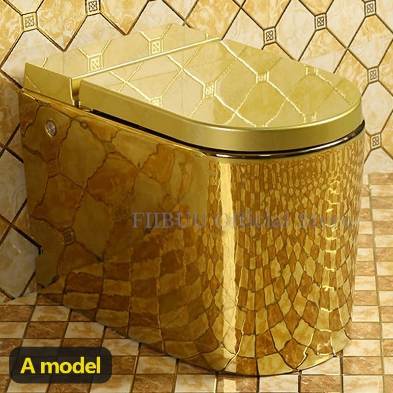 One Piece Golden Toilet For Bathroom Powerful & Quiet 300/400mm Rough-In Toilet Soft Closing Elongated Toilet Bowl Kick Flush