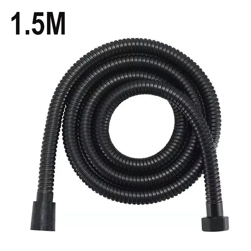 1.5/2M Stainless Steel Shower Hose Black/Silver Long Bathroom Shower Water Hose Extension Plumbing Pipe Showerhead Tube