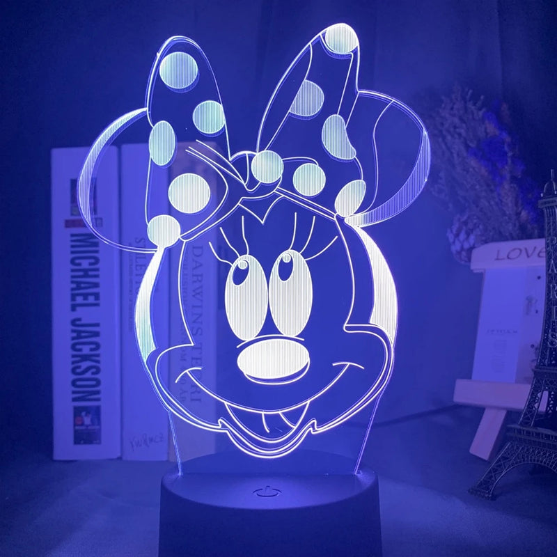 Disney Cartoon 3D Night Light Minnie Mickey Mouse Acrylic Touch 3D illusion Lamp Bedroom Decorative Table Lamp Child Toys Gifts