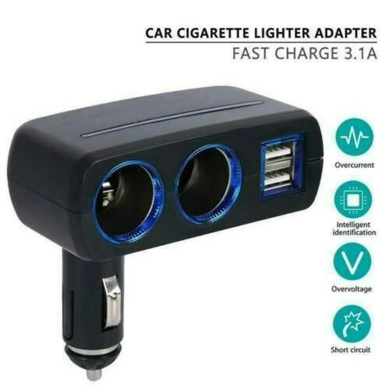 Car Charger Cigarette Lighter Double Power Adapter Socket Splitter Plug Dual Smart Phone USB Adapter Voltmeter Fast Charging