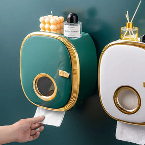 golden Bathroom Shelf Storage Box Punch-Free Wall-Mounted Toilet Paper Holder Box Waterproof Paper Towel Bathroom Storage Rack