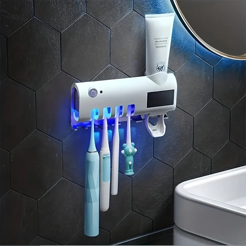 Smart Toothbrush Disinfector UV Free Punch Wall Mounted Toothbrush Holder Automatic Squeeze Toothpaste Dispenser