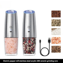 2PCElectric Pepper Grinder Salt And Pepper Grinder USB Rechargeable Adjustable Coarseness Spice Mill With LED Light Kitchen Tool