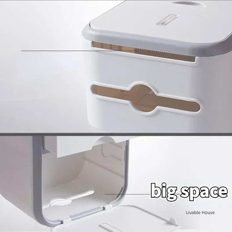 Toilet Paper Holder Box holder Bathroom Rack Waterproof Reel Tissue Storage Box Punch-free Kitchen Bathroom Storage Holder