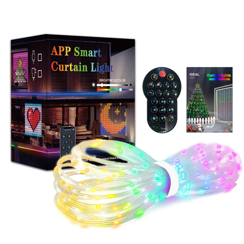 Smart RGB Curtain Lights with APP Control, RGB Christmas Fairy String Lights, Music & Voice Sync for Halloween Bedroom Garden