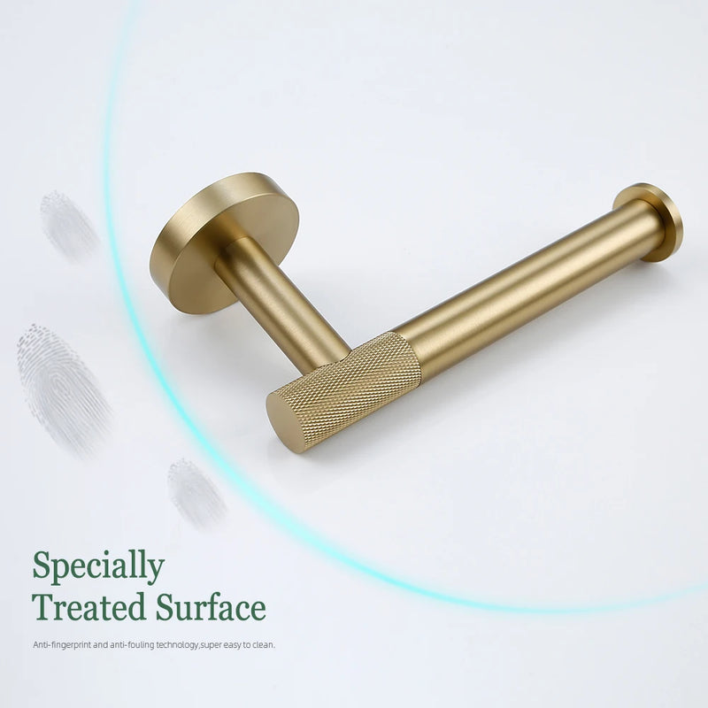 Brushed Gold Bathroom Accessories Towel Bar Bath Robe Hook Brass Knurled Bathroom Hardware Set Shelf for Towels Paper Tissue Hol