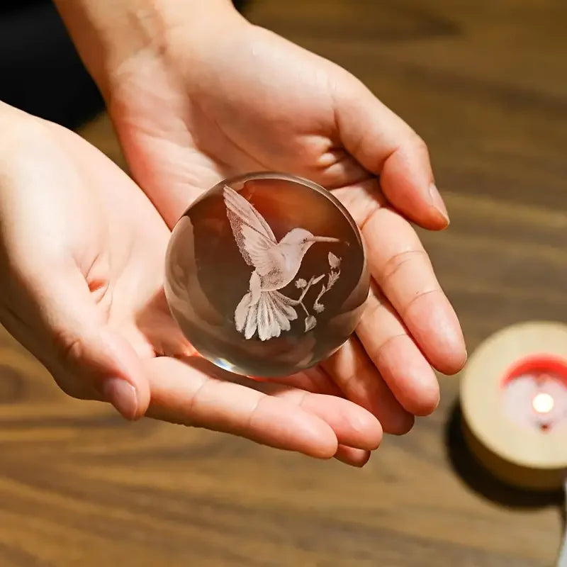 1 pc 3D hummingbird crystal ball, creative laser engraving, suitable for home bedroom decoration, birthday, graduation gifts