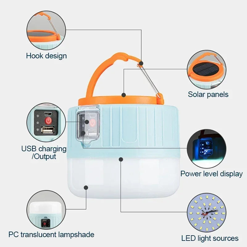 Solar Camping Light Power Bank LED Camping Lanterns With Remote Control Waterproof Outdoor Tent Light Rechargeable Flashlight