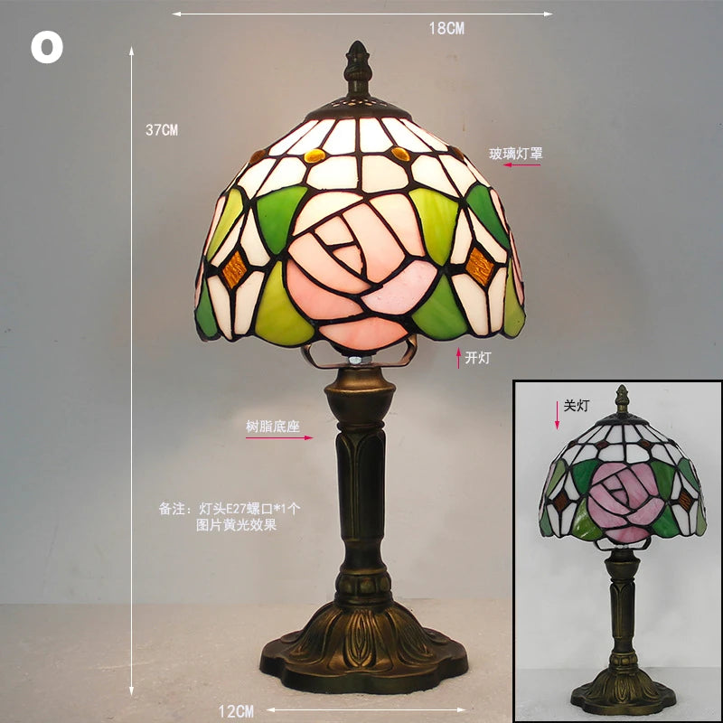 Retro Tiffany Table Lamp E27 Stained Glass Lampshade Mediterranean Style Baroque Table Light Bedroom Bedside Nightstand Lighting