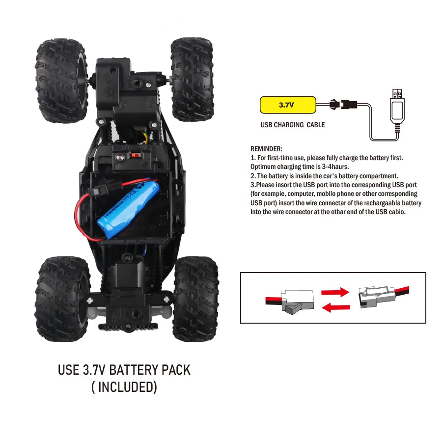 4-Way Remote Control Car with Light Anti-Slip Rubber Tire Outdoor Off-Road Climbing Kidsren's Boy Toy Car Model