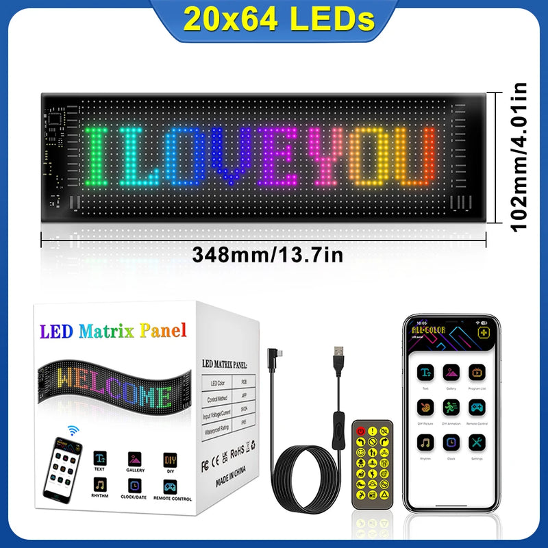 Car LED Sign Bluetooth APP LED Matrix Pixel Panel Night Light DIY Programmable Flexible LED Display For Car Store Hotel Bar