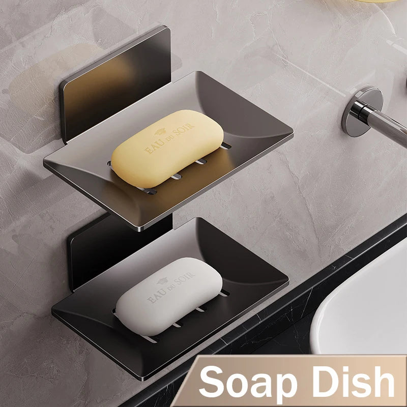 Bathroom Aluminum Alloy Soap Dish Free-Punching Wall Mounted Soap Sponge Holder Organizer Accessories Kitchen Soap Holder