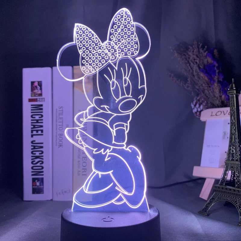 Disney Cartoon 3D Night Light Minnie Mickey Mouse Acrylic Touch 3D illusion Lamp Bedroom Decorative Table Lamp Child Toys Gifts