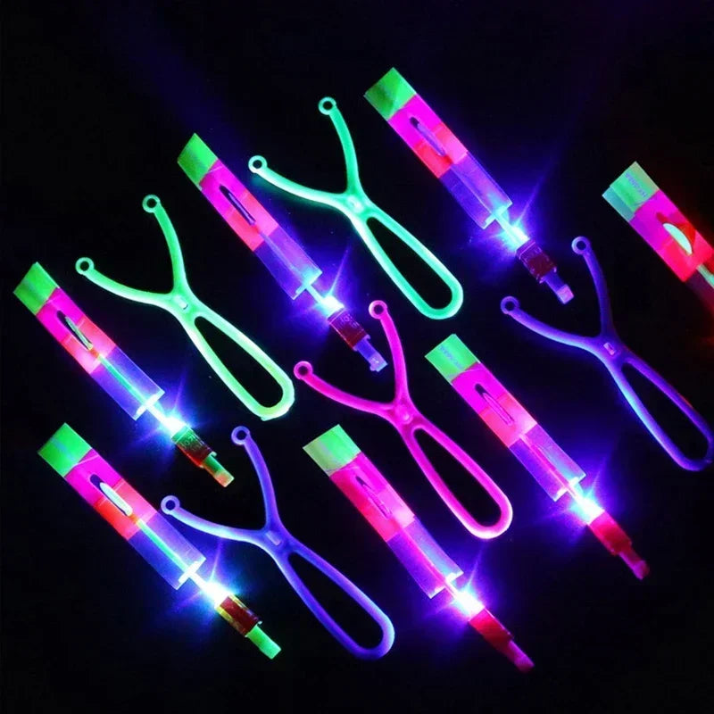 1/10/30/50pcs Amazing Light Toy Arrow Rocket Helicopter Flying Toy LED Light Toys Party Fun Gifts Rubber Band Catapult