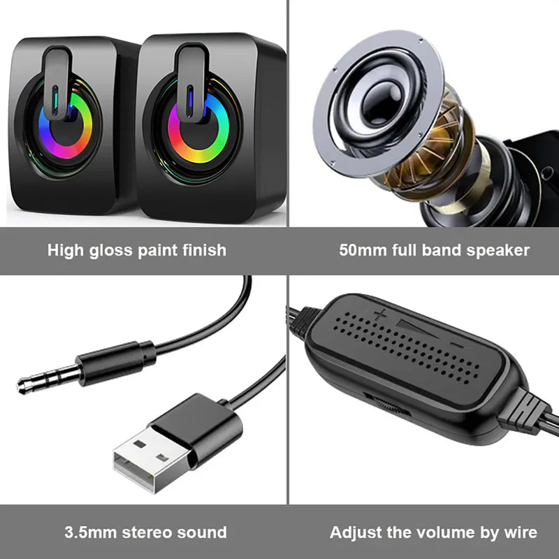 Computer Speakers PC Sound Box HIFI Stereo Microphone USB Wired Caixa De Som with LED Light For Desktop Computer Laptop Audio