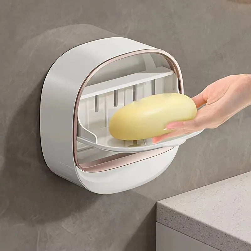 Wall Mounted Soap Holder Soap Box With lid Bathroom Soap Dish Without Drilling Soap Storage Rack Bathroom Accessories