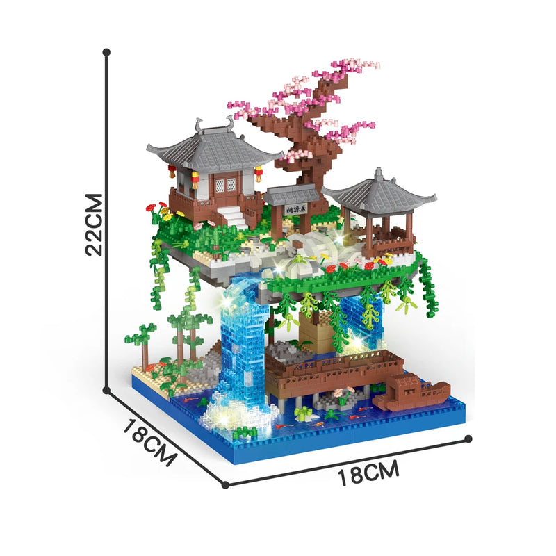 Taohuatan Lake Themed Micro Brick Building Blocks Set Adult Creative Toys Unique Chinese Landscape Model Bricks with LED Light