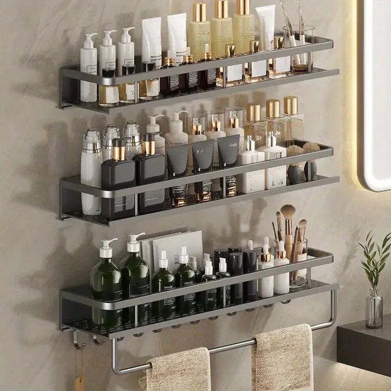 Bathroom Shelf Makeup Storage Organizer Aluminum Alloy Shampoo Rack Shower Shelf Bathroom Accessories No Drill Wall Shelf