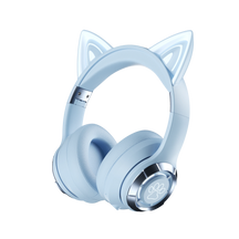 Cute Cat Ear Bluetooth Compatible Headset with LED Wireless Headset Children Girls Stereo Folding Sports Headset with Microphone