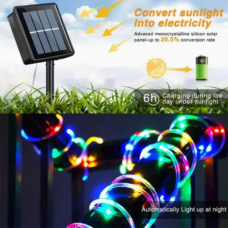 Solar String Tube Light PVC Soft Tube Outdoor Waterproof Copper Wire Light Courtyard Garden Decoration Atmosphere Flashing Light