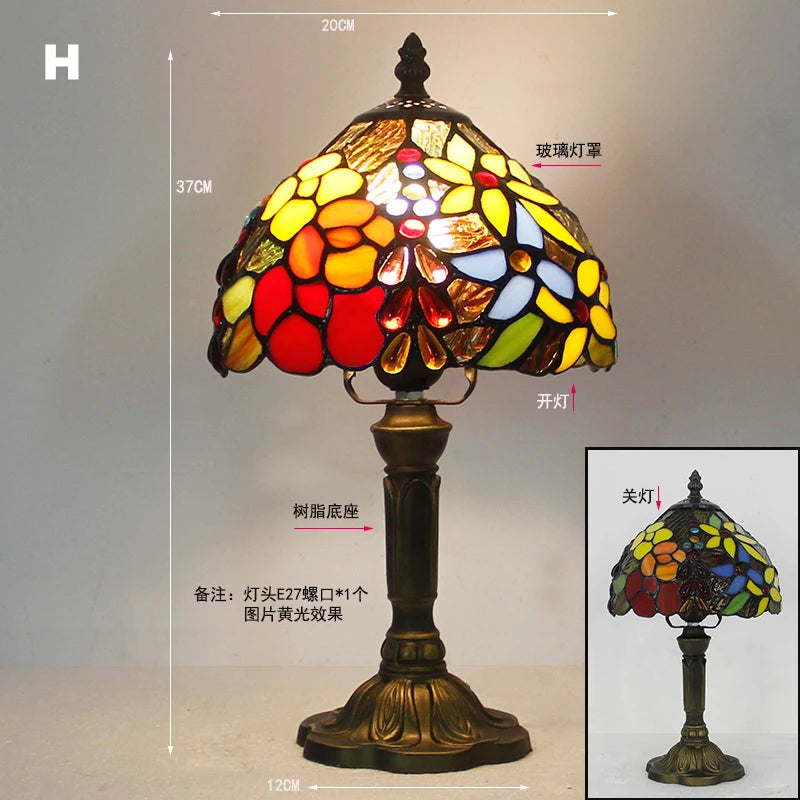 Retro Tiffany Table Lamp E27 Stained Glass Lampshade Mediterranean Style Baroque Table Light Bedroom Bedside Nightstand Lighting