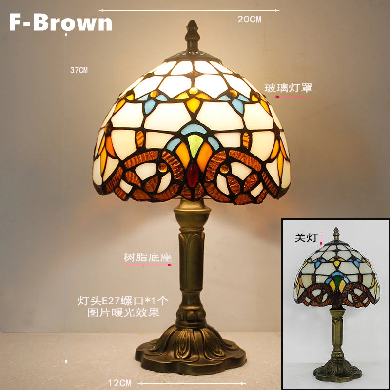 Retro Tiffany Table Lamp E27 Stained Glass Lampshade Mediterranean Style Baroque Table Light Bedroom Bedside Nightstand Lighting