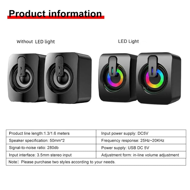 Computer Speakers PC Sound Box HIFI Stereo Microphone USB Wired Caixa De Som with LED Light For Desktop Computer Laptop Audio