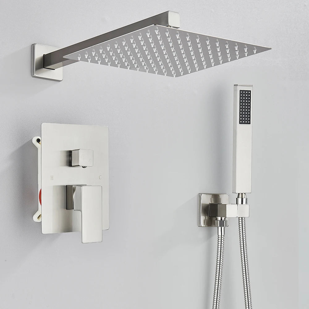 Concealed Shower System with 10 Inch Rain Shower and Handheld Spray Bathroom Luxury Rain Shower Faucet Set