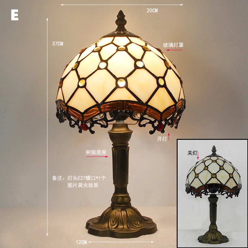 Retro Tiffany Table Lamp E27 Stained Glass Lampshade Mediterranean Style Baroque Table Light Bedroom Bedside Nightstand Lighting