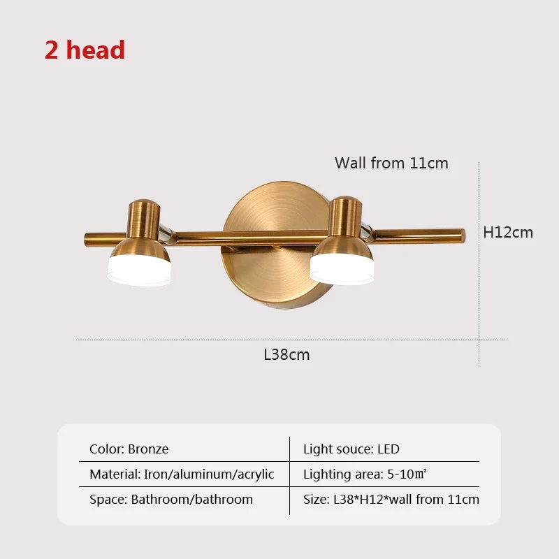 Nordic Wall Light Multi-head Mirror Light For Bathroom Bedroom Waterproof Rotating Wall Sconce Dressing Light Indoor Lighting