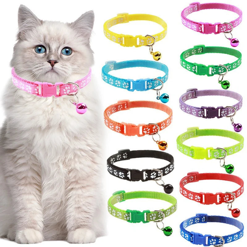 Pet cat bell collar dog print cat collar multiple colors optional necklace ring cat rope collar pet supplies