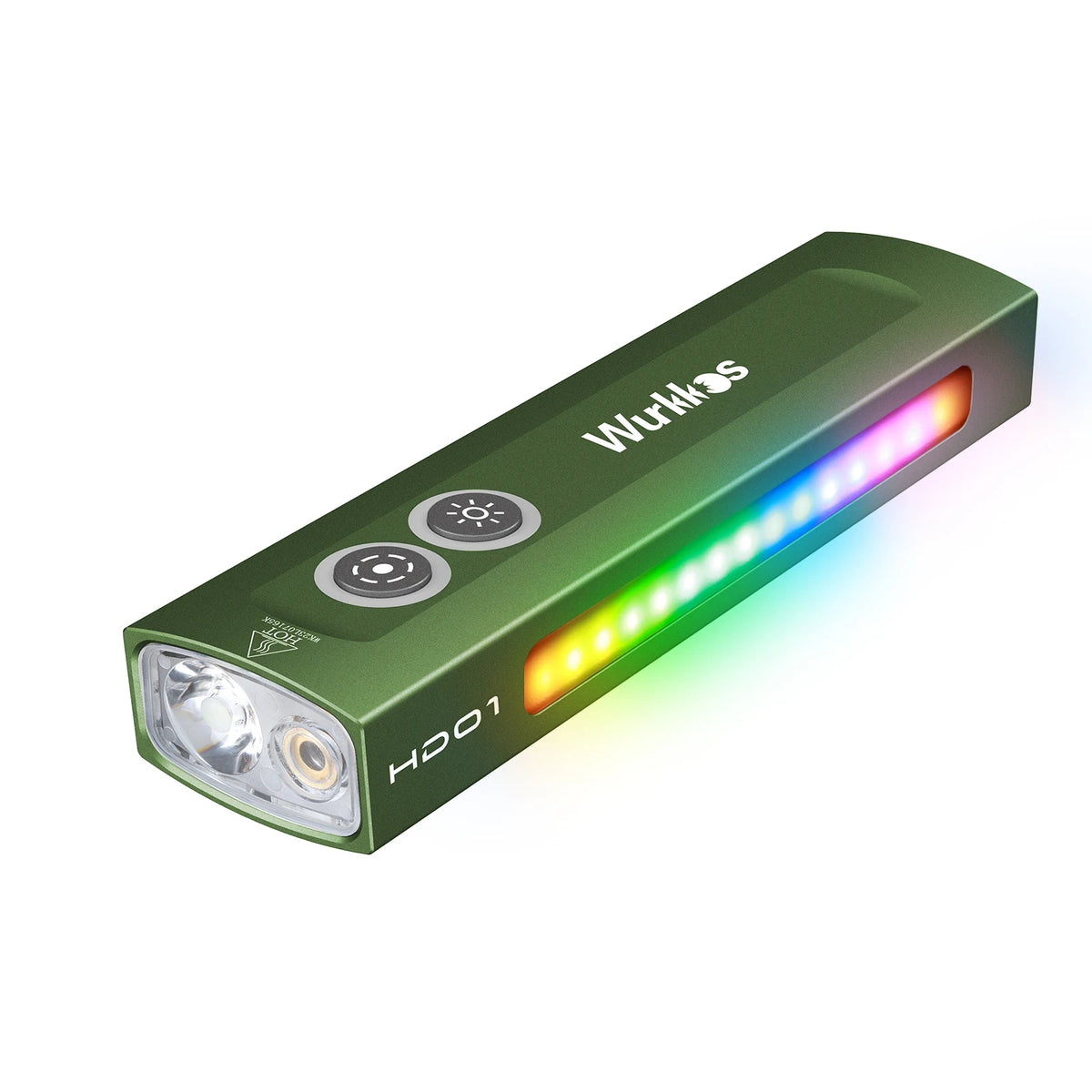 Wurkkos-HD01 Multifunctional Flashlight 1200 LM with Green Light White Light and 90CRI Side RGB Lights IP65 Waterproof Hiking