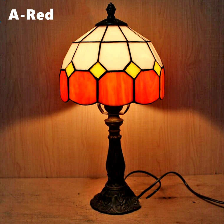 Retro Tiffany Table Lamp E27 Stained Glass Lampshade Mediterranean Style Baroque Table Light Bedroom Bedside Nightstand Lighting