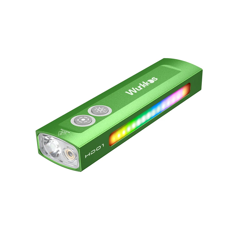 Wurkkos-HD01 Multifunctional Flashlight 1200 LM with Green Light White Light and 90CRI Side RGB Lights IP65 Waterproof Hiking