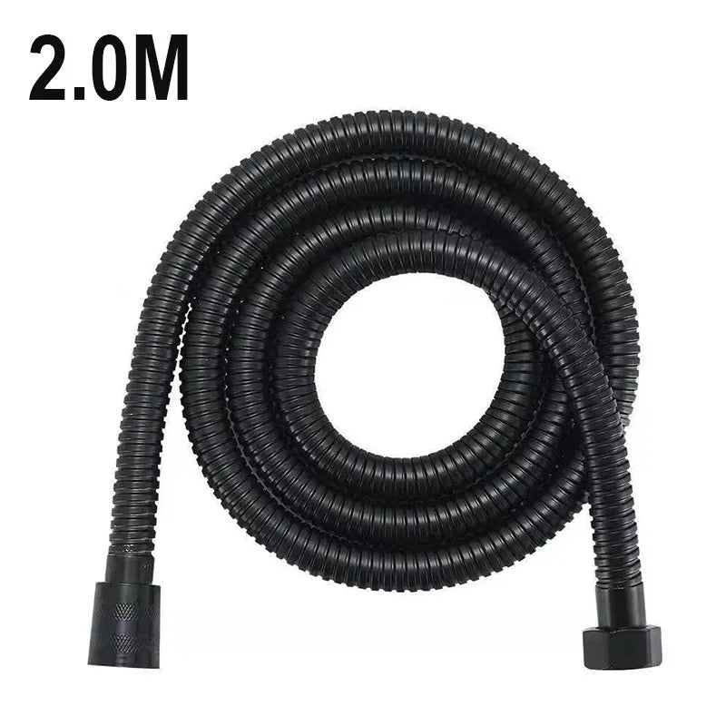 1.5/2M Stainless Steel Shower Hose Black/Silver Long Bathroom Shower Water Hose Extension Plumbing Pipe Showerhead Tube