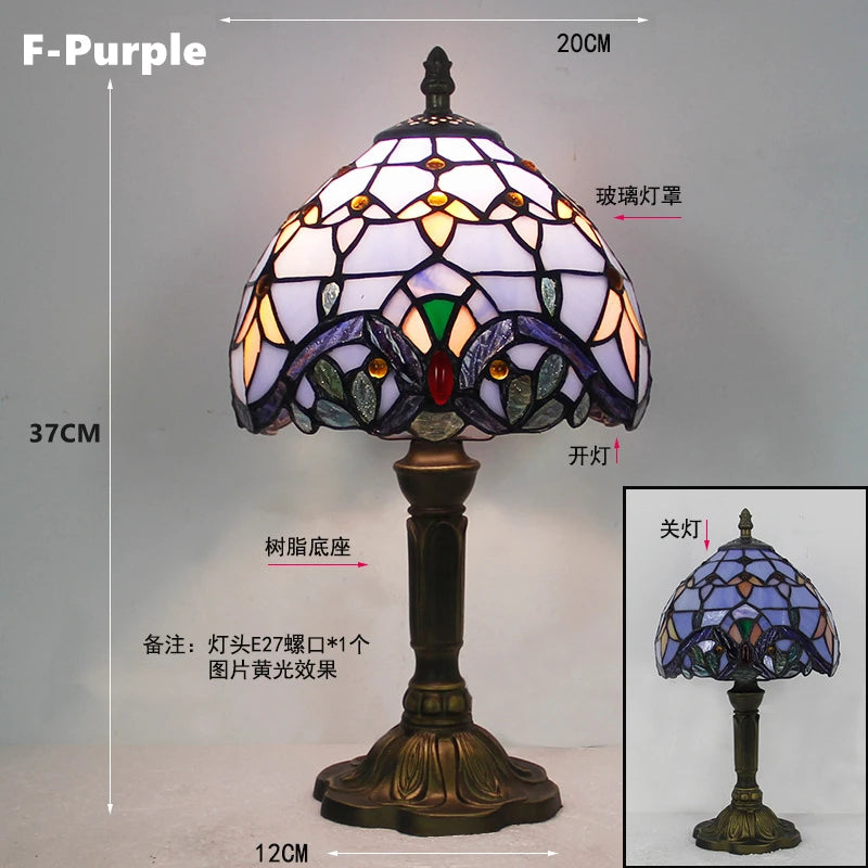 Retro Tiffany Table Lamp E27 Stained Glass Lampshade Mediterranean Style Baroque Table Light Bedroom Bedside Nightstand Lighting