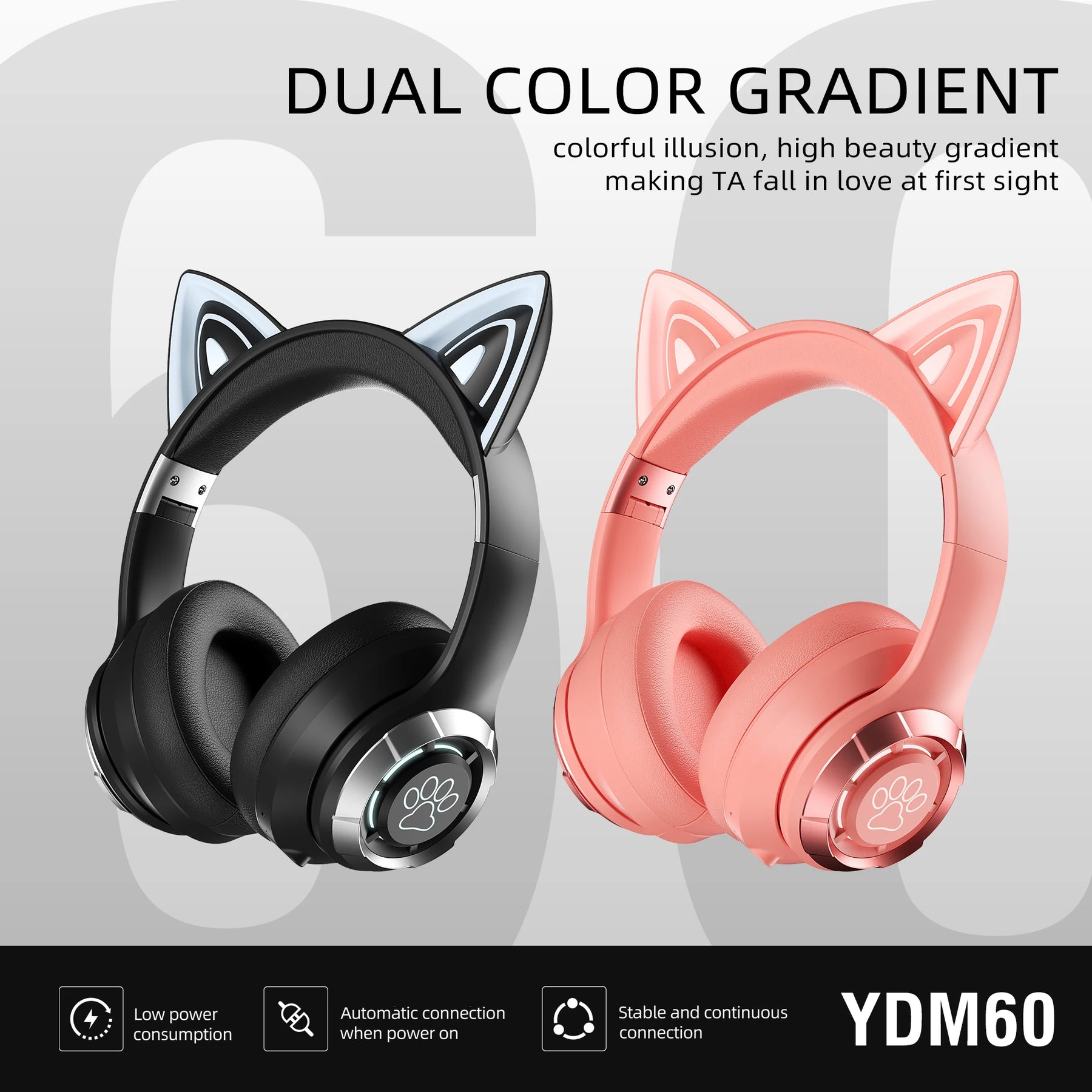 Cute Cat Ear Bluetooth Compatible Headset with LED Wireless Headset Children Girls Stereo Folding Sports Headset with Microphone