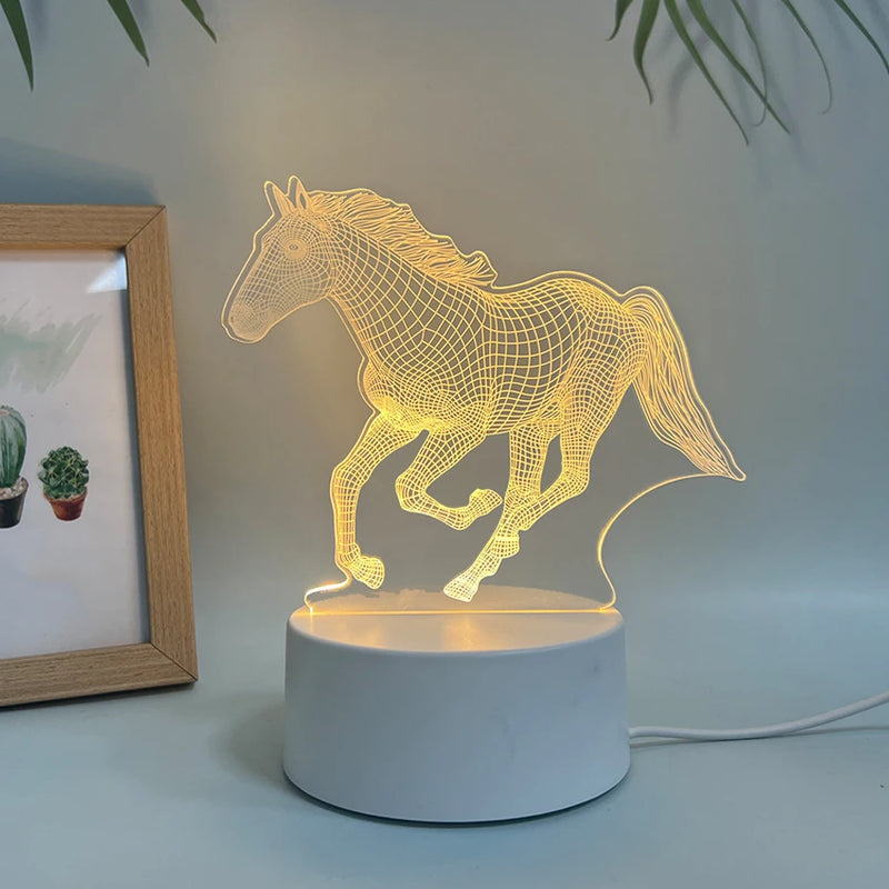 Horse series /3D vision night light, monochrome warm light plug-in base, birthday gift for friends, can be used in bedroom/livin