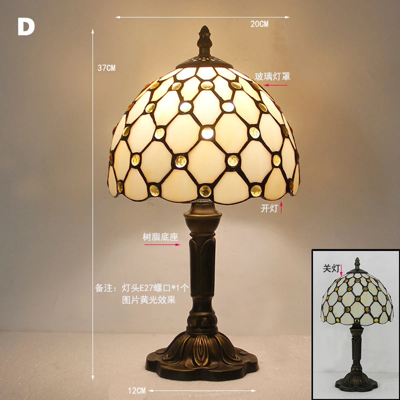 Retro Tiffany Table Lamp E27 Stained Glass Lampshade Mediterranean Style Baroque Table Light Bedroom Bedside Nightstand Lighting