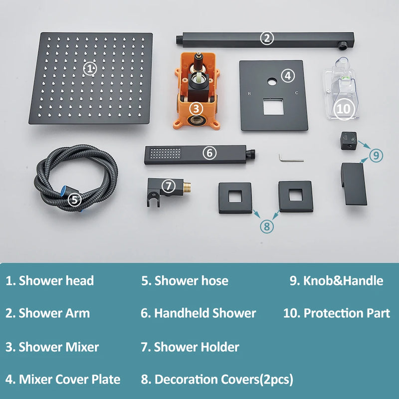 Concealed Shower System with 10 Inch Rain Shower and Handheld Spray Bathroom Luxury Rain Shower Faucet Set