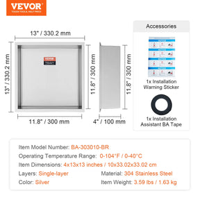 VEVOR No Tile Shower Niche 304 Stainless Steel Wall Inserted Niche Recessed Double Shelves for Shower or Soap Storage Bathroom