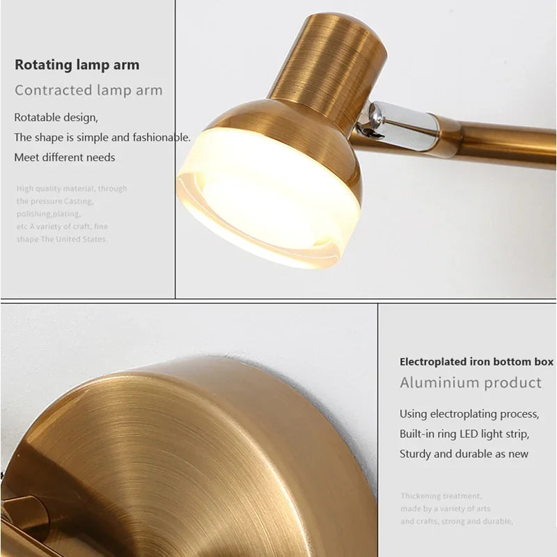 Nordic Wall Light Multi-head Mirror Light For Bathroom Bedroom Waterproof Rotating Wall Sconce Dressing Light Indoor Lighting