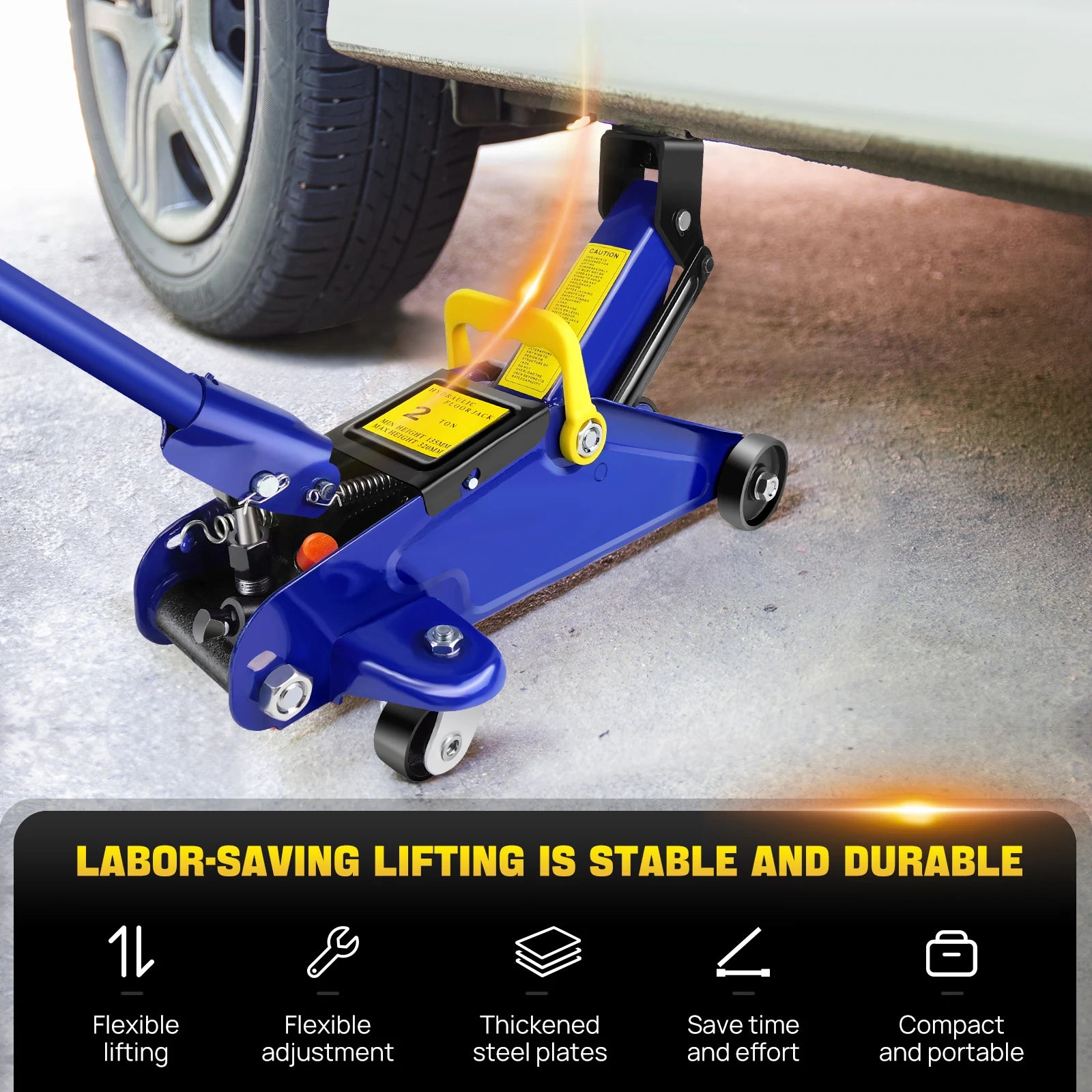 Floor Jack & Stand Combo-2 Ton Low Profile Hydraulic&3 Ton Axle Stand Set,Tire Repair Kit Steel Racing Quick Lift