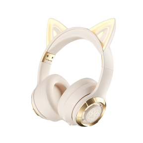 Cute Cat Ear Bluetooth Compatible Headset with LED Wireless Headset Children Girls Stereo Folding Sports Headset with Microphone