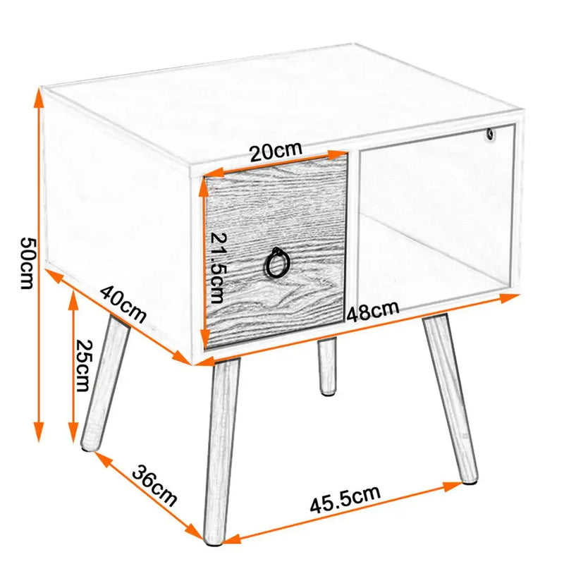 Grey Nightstand Waterproof Bedside Table Coffee Table with Small Drawer Open Wooden Storage Compartment for Living Room Bedroom